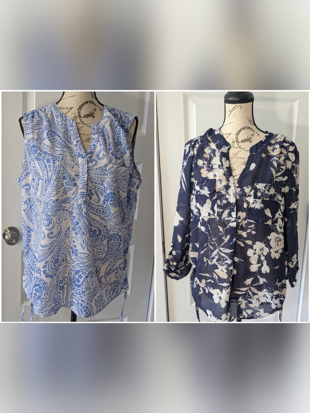 2 Top Bundle - Emily Daniel Blue Paisley & New Directions Floral Size L